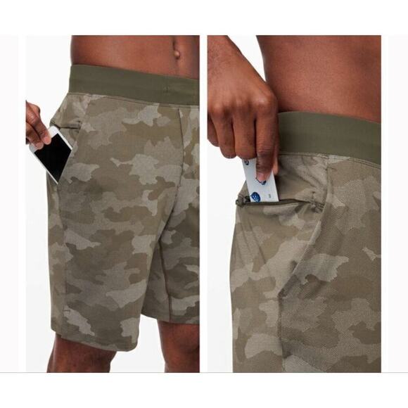 Lululemon T.H.E. Short 9" *Linerless Mens L Variegated Mesh Camo Max Dark Olive - Picture 12 of 14